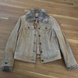 Context Suede Jacket with Faux Fur Collar - Tan
